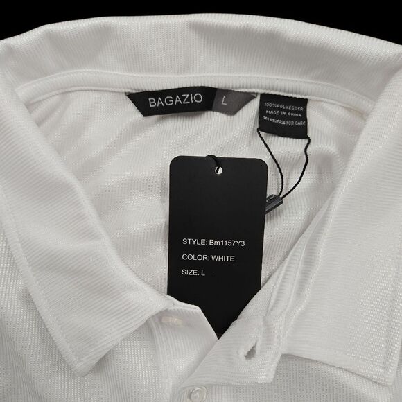 BAGAZIO MENS SOLID WHITE CASUAL 3 BUTTON SHORT SLEEVE PULLOVER POLO SHIRT BM1157 - Picture 5 of 9